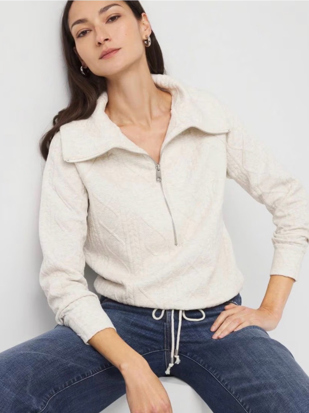 WHBM FUNNEL NECK 1/2 ZIP CABLE KNIT PULLOVER SIZE LARGE NWT